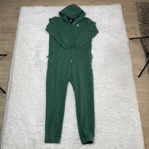 Onepiece Jumpsuit Mens Large Green Full Zip Sweatsuit Hooded Pockets Lounge L